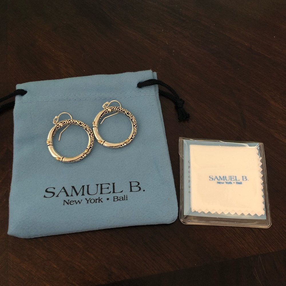 NWOT Samuel B. 925 Sterling Silver and 18k Solid Yellow Gold Hoop Earrings